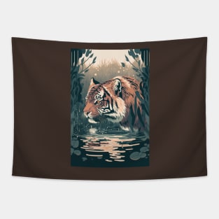 The Tiger's Aquatic Odyssey Tapestry
