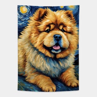 Chow Chow Dog Breed Painting in a Van Gogh Starry Night Art Style Tapestry