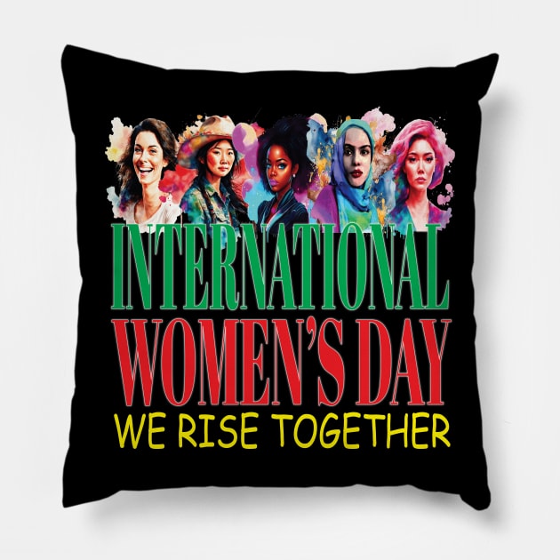 International Women's Day We Rise Together Peace Equity Pillow by Envision Styles