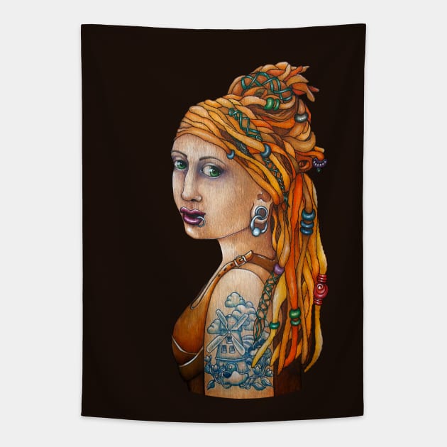 Girl with a Gauged Earlobe Tapestry by RedrockitScott