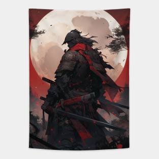 Red Moon Samurai Tapestry