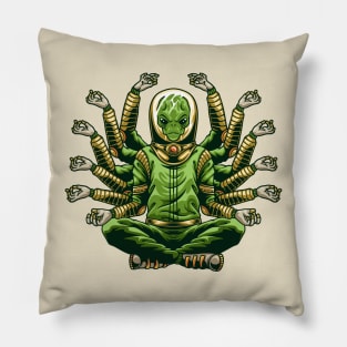 buddha alien doing yoga Pillow