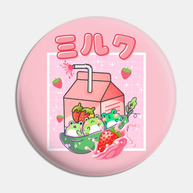 Vaporwave Frogs Strawberry Milk Cottagecore Pin by Sugoi Otaku Gifts