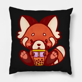 Red fox bubble tea kawaii cute adorable chibi hand painted Pillow