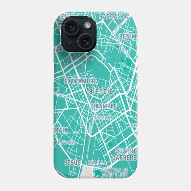 Valencia light blue map Phone Case by Mapmania