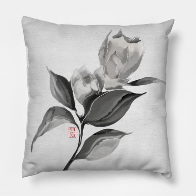 sumiE camellia Pillow by cuisinecat