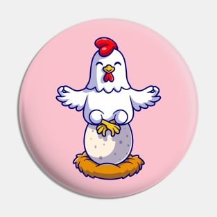 Cute Chicken Yoga On Egg Cartoon Pin