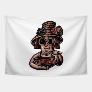 Soup Eating Woman in Hat Tapestry