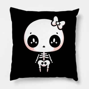 Cute Girly Skeleton with a Bow | Cute Halloween Design for Girls Pillow