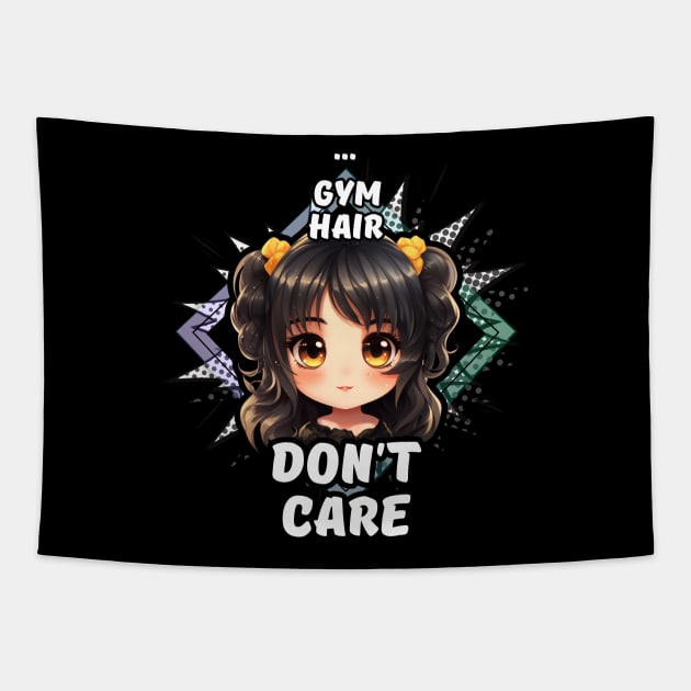 Kawaii Gym Hair Don't Care Anime Tapestry by MaystarUniverse