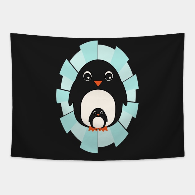 Baby and daddy penguins Tapestry by HelenDesigns