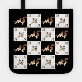 cat pattern on black and white square Tote