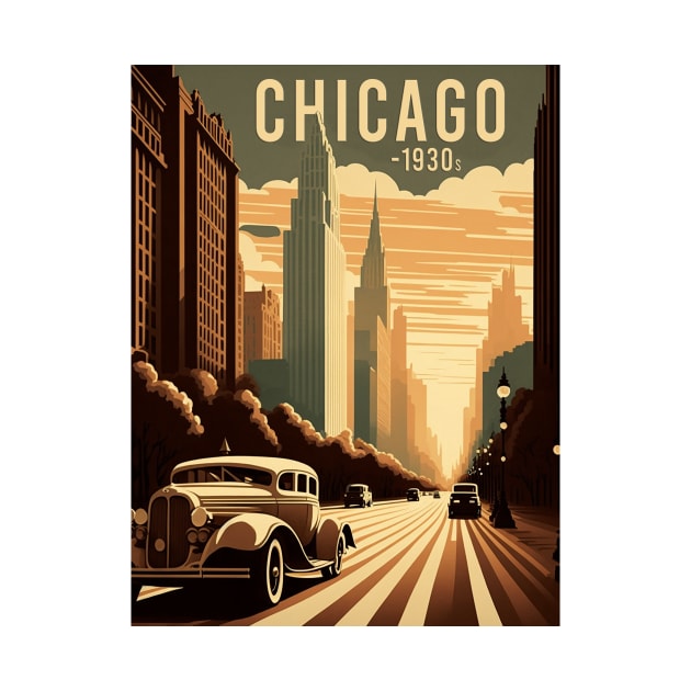 1930s Chicago at Sunset: Stunning Vector Landscape by Abili-Tees