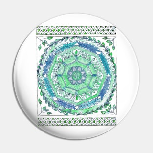 Sea Green Watercolor Mandala Pin