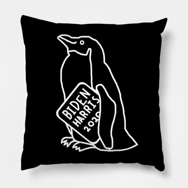 Whiteline Penguin with Biden Harris Sign Pillow by ellenhenryart