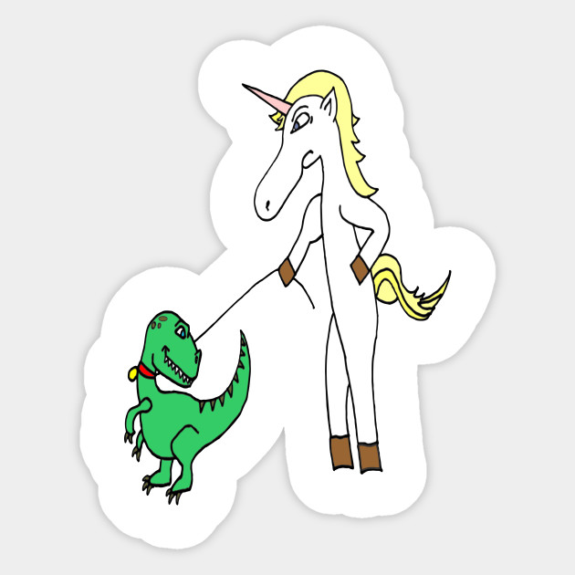 Unicorn Walks Baby T Rex Dinosaur Prehistoric Sticker Teepublic