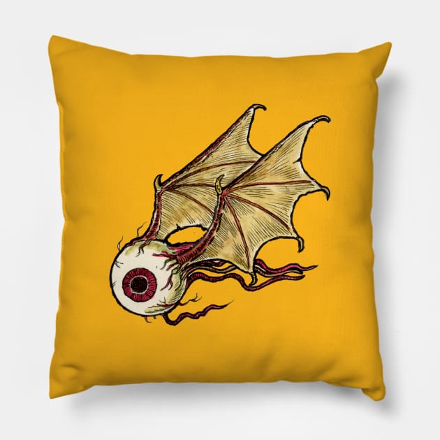 LEFT FACING FLYING EYEBALL Pillow by Armadillo Hat