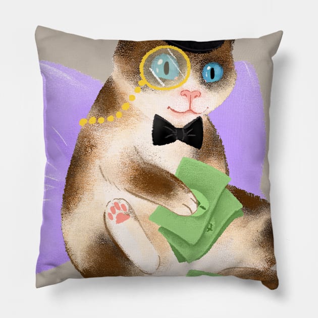 Cash Cat Pillow by SarahWrightArt