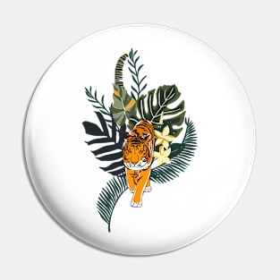 Colorful Tiger Art With Tropical Leaves Pin