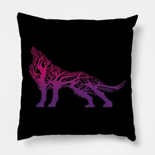 Wolf tree blend cute cool colorful Pillow