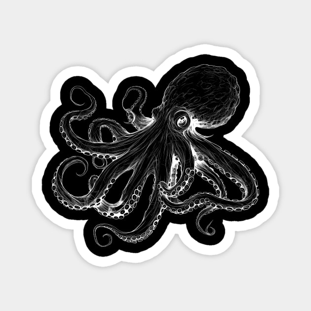 Fine octopus octopus illustration in white Magnet by Unelmoija