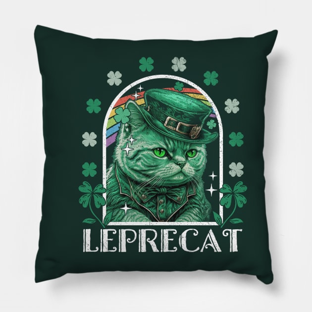 Leprecat Funny Saint Patrick's Day Cat Leprechaun Pillow by Wasabi Snake