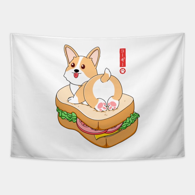 Corgi Sandwich Tapestry by Kimprut