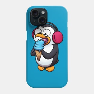 Cute Penguin With Earmuffs Eating Ice Cream Phone Case