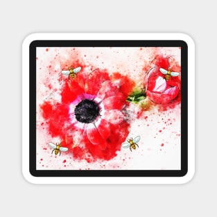 Red Poppy and Honeybees Magnet