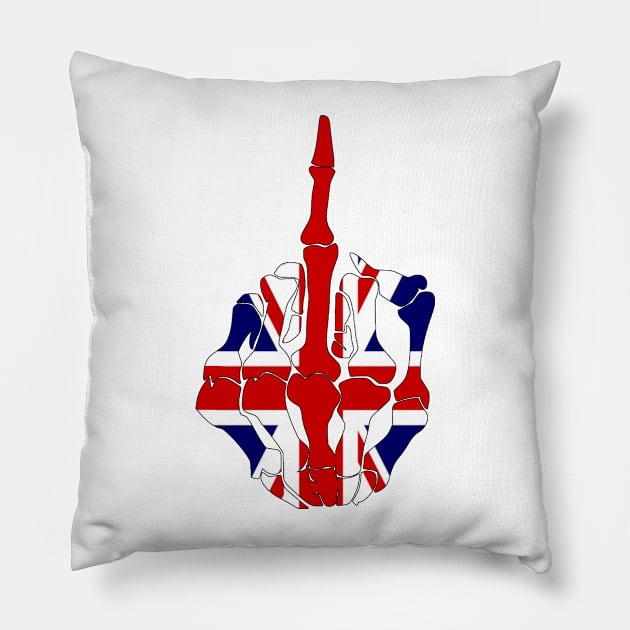 Skeleton Middle Finger United Kingdom Flag Pillow by GoodSirWills Place