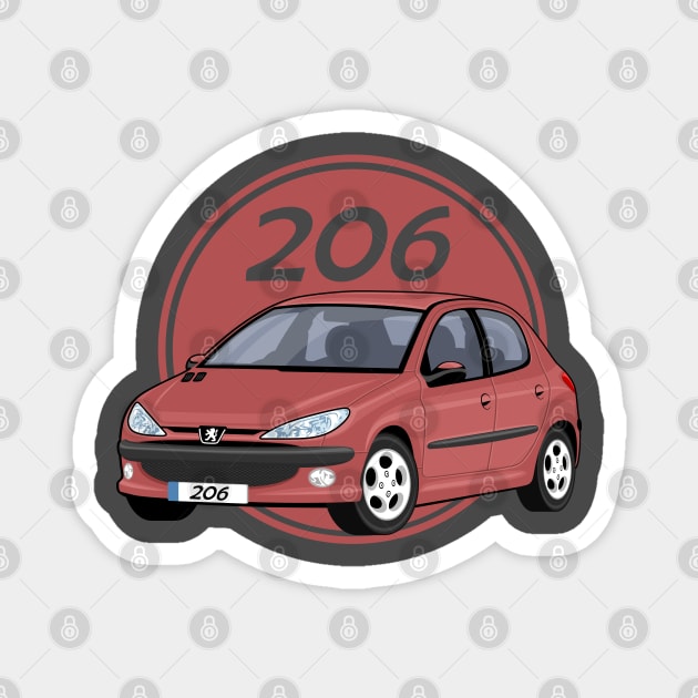car peugeot 206 sporty cartoon vector red maroon Magnet by creative.z