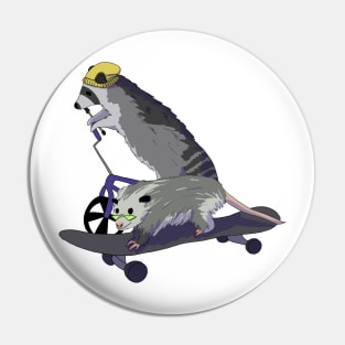 Racoon and opossum on skateboard Pin