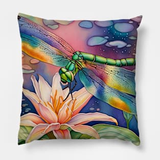 Dragonfly on Lotus Blossom Pillow