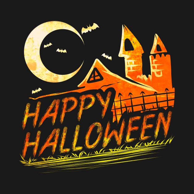 Haunted House Moon Bats Logo For Happy Halloween by SinBle