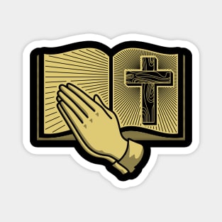 Cross of Jesus, open bible and praying hands. Magnet