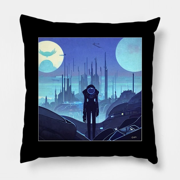 FUTURE CITY DRAWING #004 (FRAMED) Pillow by RickTurner