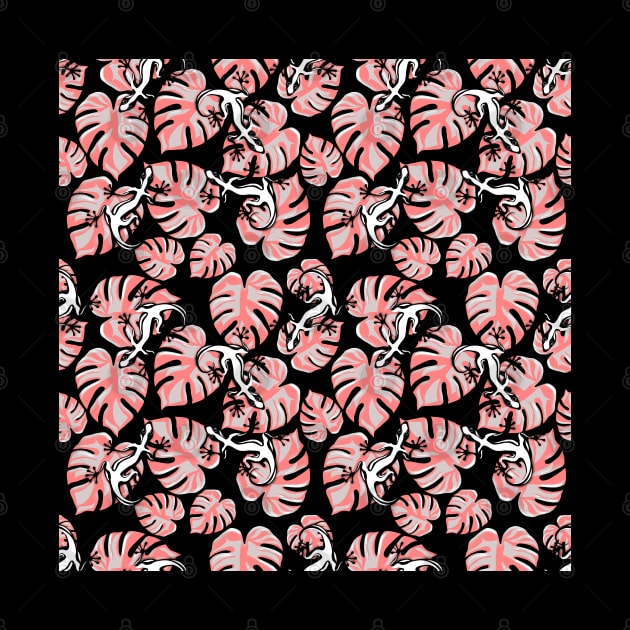 Pink Leaves and Gecko Repeating Pattern by TMBTM