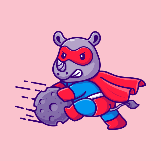 Cute Rhino Superhero Stopping Meteor Cartoon by Catalyst Labs