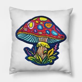 Embroidered Mushroom Patch Design Pillow