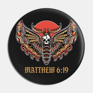 Matthew 6:19 Moth Christian Traditional Tattoo Flash Pin