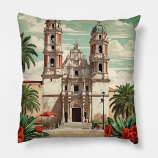 Valladolid Yucatan Mexico Vintage Poster Tourism Pillow