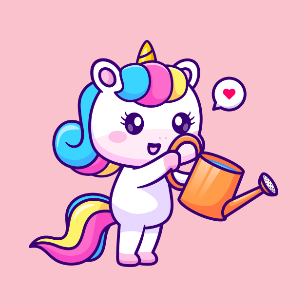 Cute Unicorn Watering Plant Cartoon by Catalyst Labs