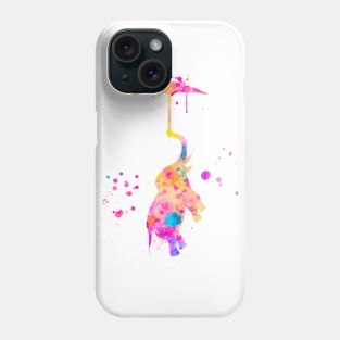 Colorful Pink Baby Elephant With Umbrella Watercolor Painting Phone Case