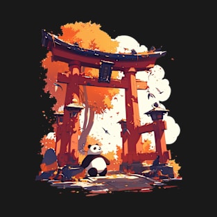 Panda next to Japanese Torii Gate - Panda Bear Japanese T-Shirt