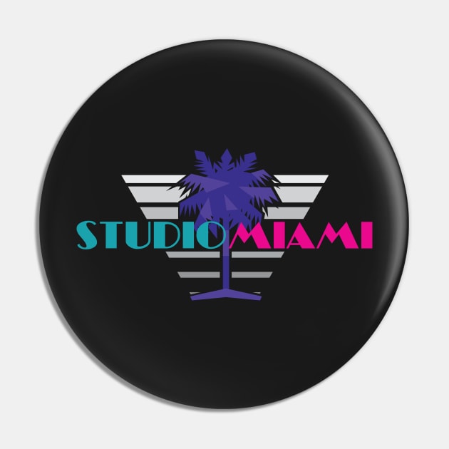 Retro 80's Palms and Wavs X Studio Miami Pocket Tee Pin by jhonithevoice