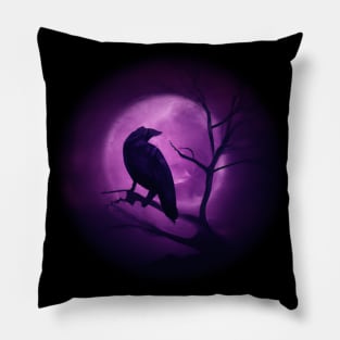 Raven and the full moon Pillow