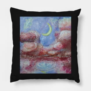 landscape watercolor aesthetic moon clouds Pillow