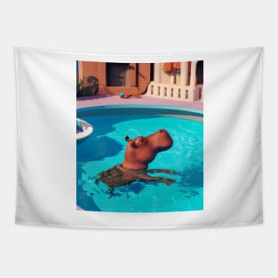 Hippo in a Swimming Pool Tapestry