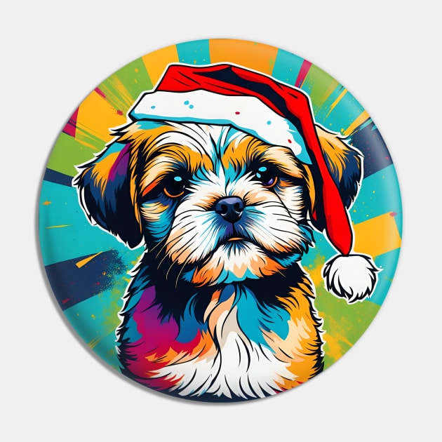 Shih Tzu Wearing A Santa Hat Pop Art Puppy Pin by LittleBean