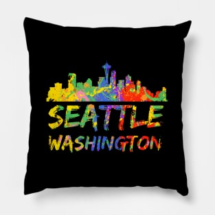 Seattle Washington Skyline Paint Splash Pillow